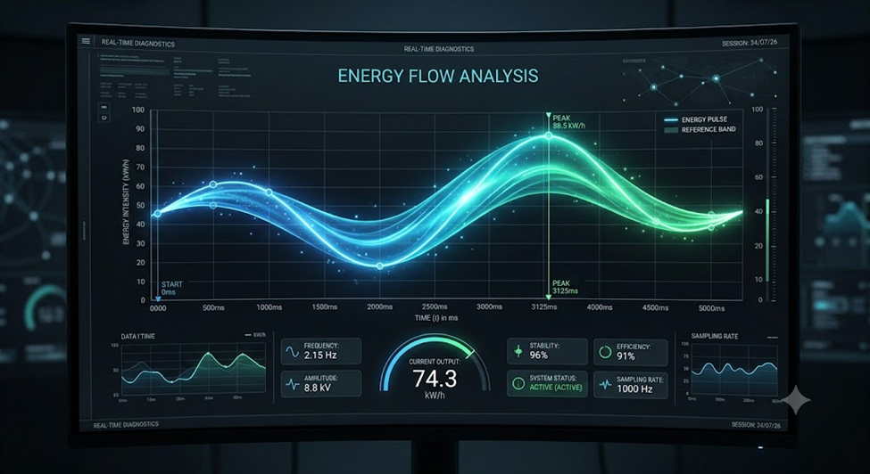 Energy flow analysis showing cyclical performance waves over time